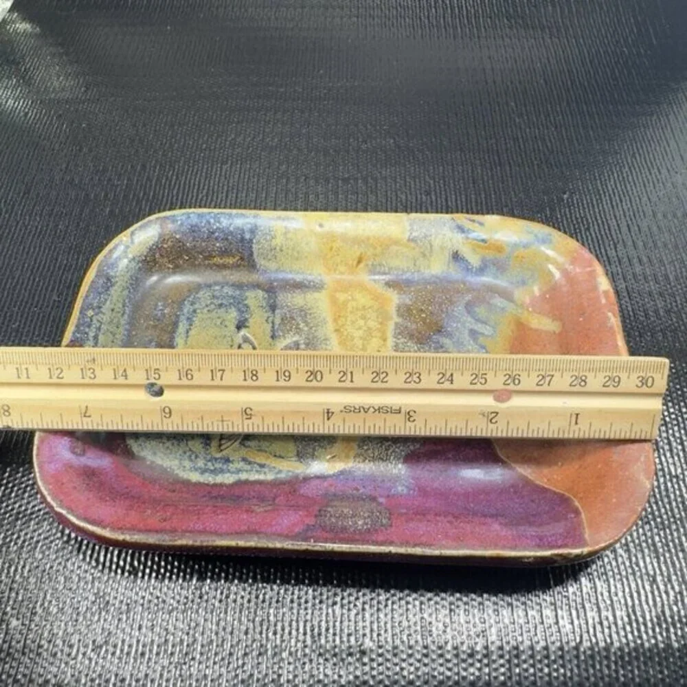Vintage Hand Made Stoneware Pottery Dish Tray Artist Signed‎ Embossed Butterfly